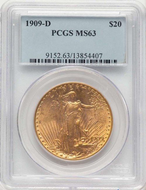 1909-D $20 Saint Gaudens Double Eagle PCGS MS63 coin front image