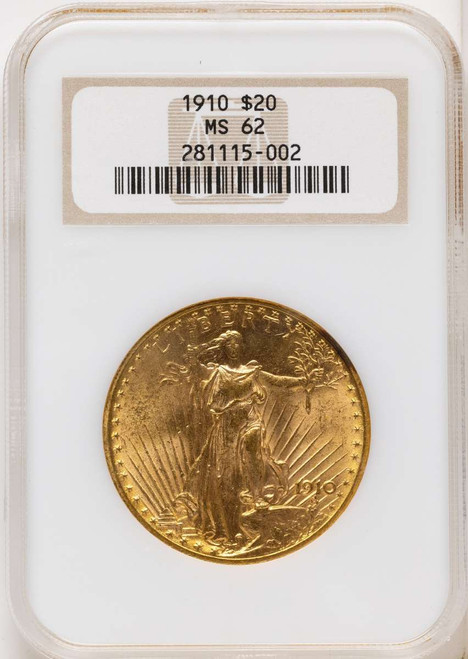 Bullionshark 1910 $20 Saint Gaudens Double Eagle NGC MS62 - HAT791111007 