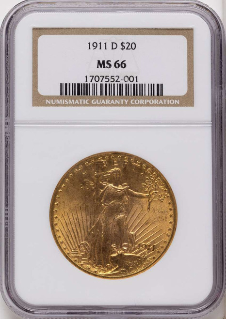 1911-D $20 Saint Gaudens Double Eagle NGC MS66 coin front image
