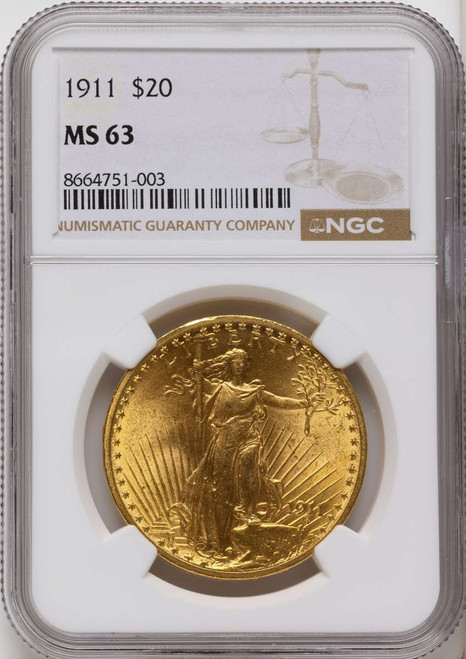 1911 $20 Saint Gaudens Double Eagle NGC MS63 coin front image