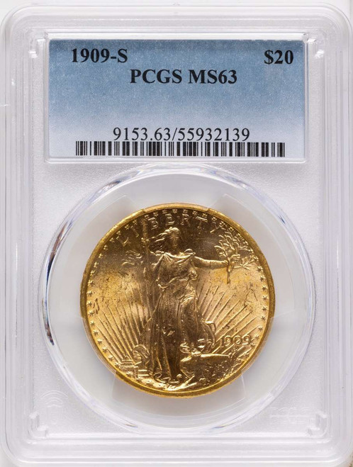1909-S $20 Saint Gaudens Double Eagle PCGS MS63 coin front image