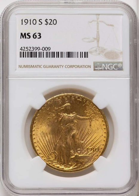Bullionshark 1910-S $20 Saint Gaudens Double Eagle NGC MS63 - HAT790434014 