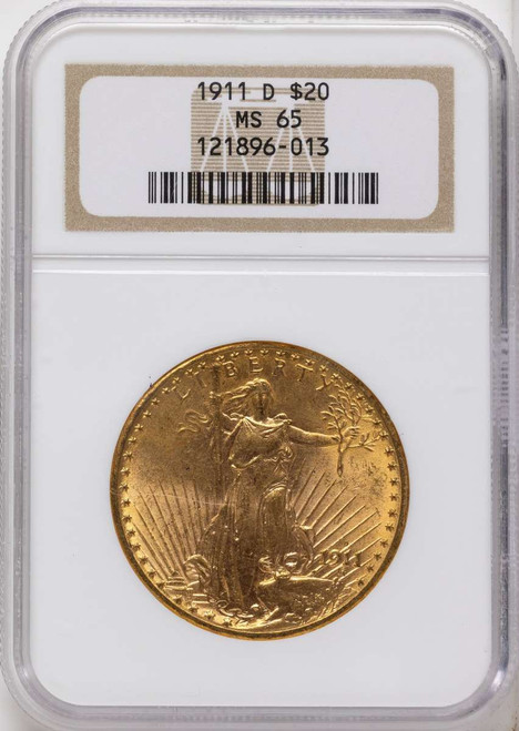 1911-D $20 Saint Gaudens Double Eagle NGC MS65 coin front image