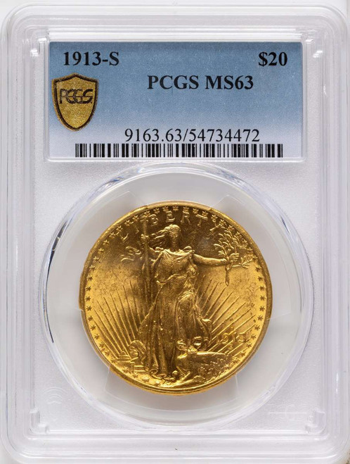1913-S $20 Saint Gaudens Double Eagle PCGS MS63  + coin front image