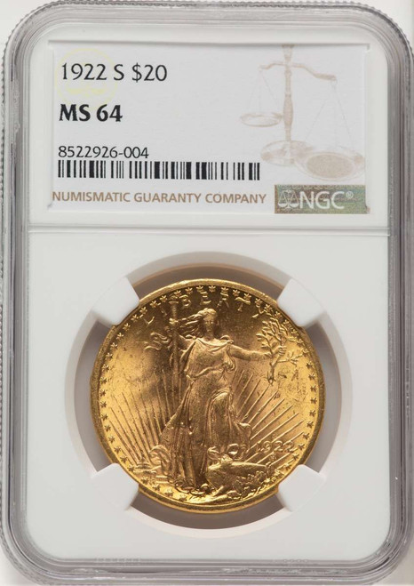 1922-S $20 Saint Gaudens Double Eagle NGC MS64 coin front image