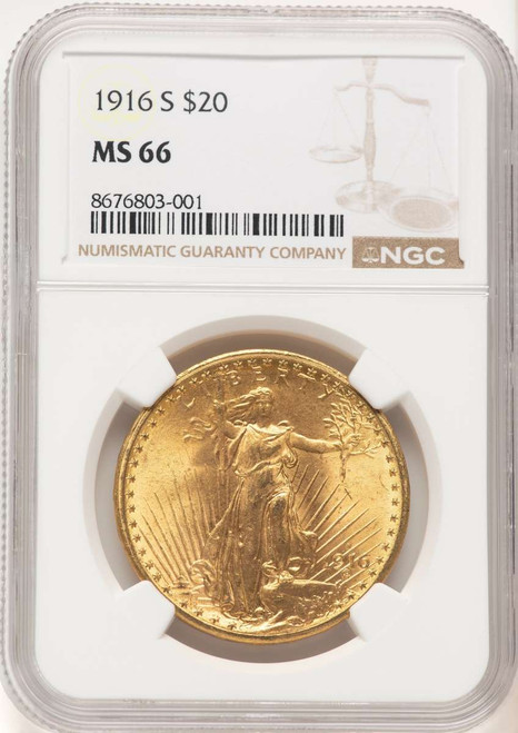 Bullionshark 1916-S $20 Saint Gaudens Double Eagle NGC MS66 - HAT67647034 