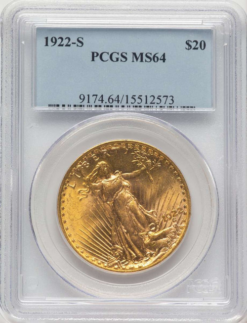 Bullionshark 1922-S $20 Saint Gaudens Double Eagle PCGS MS64 - HAT788467002 