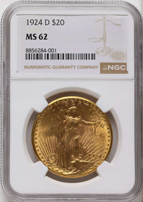Bullionshark 1924-D $20 Saint Gaudens Double Eagle NGC MS62 - HAT5451003 