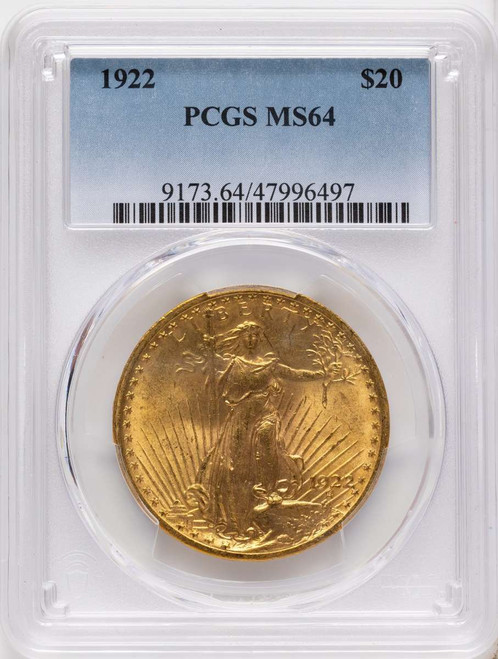 1922 $20 Saint Gaudens Double Eagle PCGS MS64 coin front image