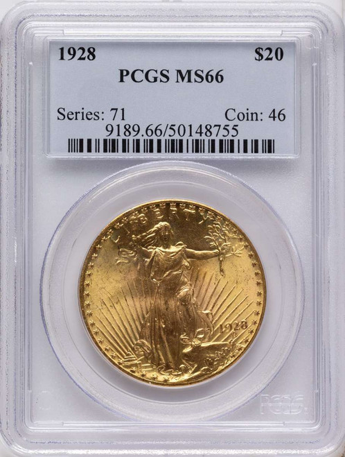 1928 $20 Saint Gaudens Double Eagle PCGS MS66 coin front image