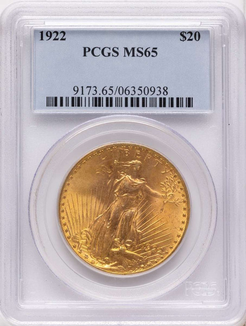 1922 $20 Saint Gaudens Double Eagle PCGS MS65 coin front image