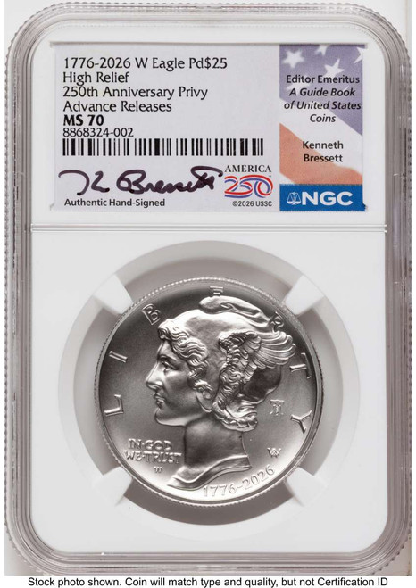 2026-W $25 Palladium Eagle Coin NGC MS70 - Liberty Bell 250 Privy coin front image