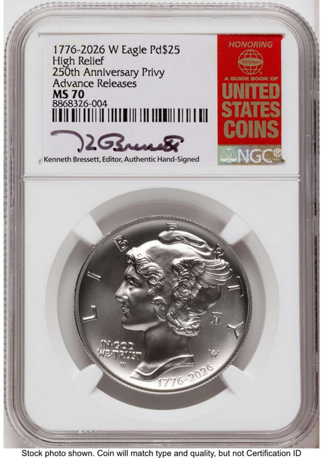 2026-W $25 Palladium Eagle Coin NGC MS70 - Liberty Bell 250 Privy coin front image