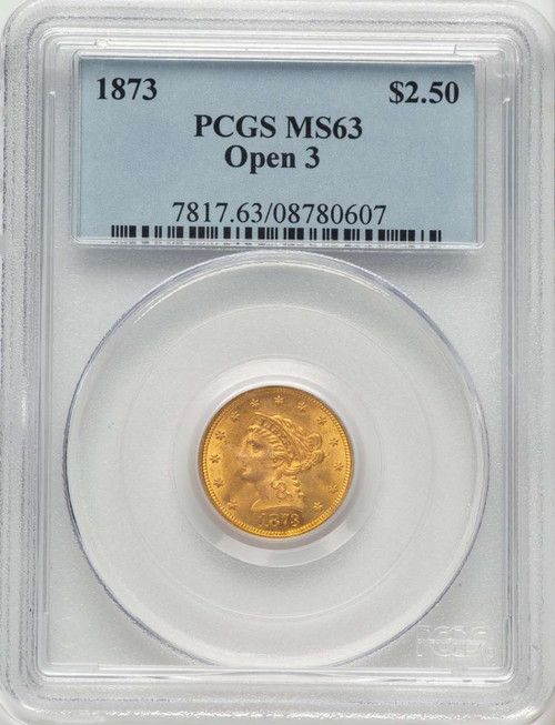 Bullionshark 1873 $2.5 Liberty Gold Quarter Eagle Coin PCGS MS63   Open 3 - HAT789460003 