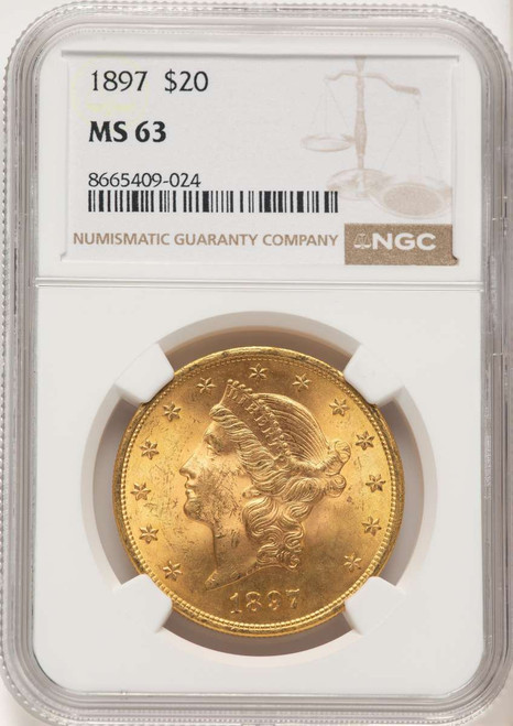 Bullionshark 1897 $20 Gold Liberty Double Eagle NGC MS63 - HAT177376018 