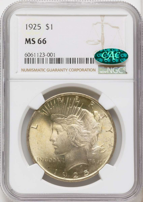 Bullionshark 1925 S$1 Peace Silver Dollar Coin NGC MS66  CAC - HAT791519002 