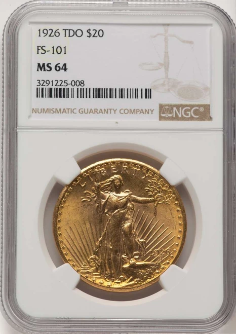 1926 $20 Saint Gaudens Double Eagle NGC MS64   Tripled Die Obverse - FS-101 coin front image