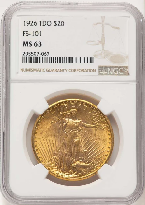 1926 $20 Saint Gaudens Double Eagle NGC MS63   Tripled Die Obverse - FS-101 coin front image
