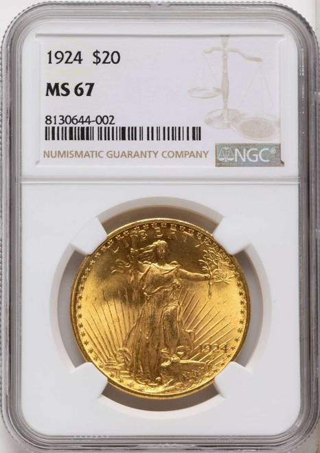 1924 $20 Saint Gaudens Double Eagle NGC MS67 coin front image
