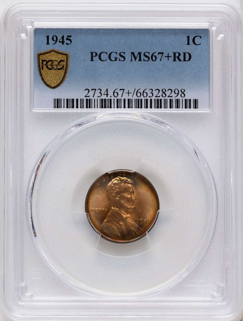 Bullionshark 1945 1C Lincoln Cent Coin PCGS MS67  +    RD - HAT789676002 