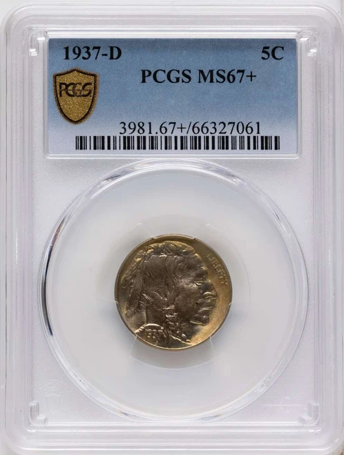 1937-D 5C Buffalo Nickel Coin PCGS MS67  + coin front image