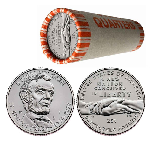  1776–2026 P Gettysburg Address Semiquincentennial Quarter Roll – Dual Date - America 250 