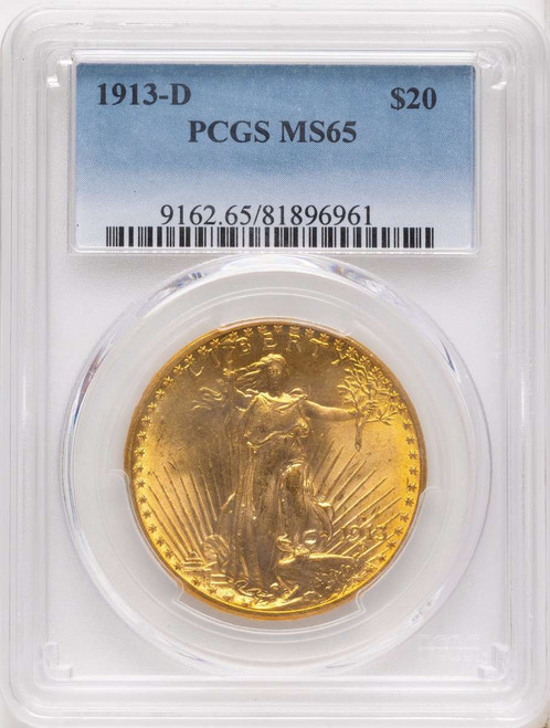Bullionshark 1913-D $20 Saint Gaudens Double Eagle PCGS MS65 - HAT791643015 
