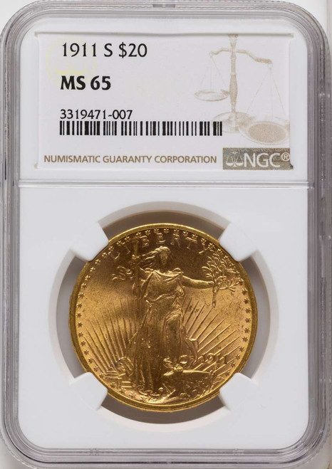1911-S $20 Saint Gaudens Double Eagle NGC MS65 coin front image