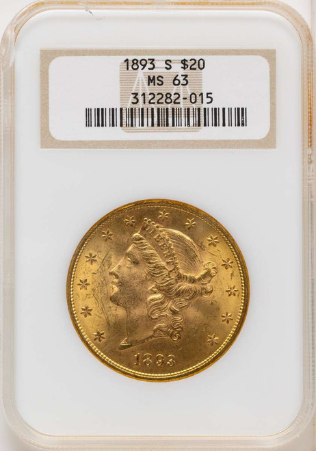 1893-S $20 Gold Liberty Double Eagle NGC MS63 coin front image