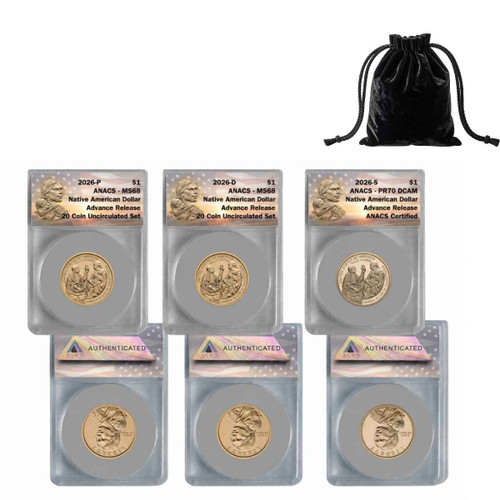  2026 Native American Dollar PDS 3-Coin Set – ANACS MS68 & PR70 DCAM Advance Release 