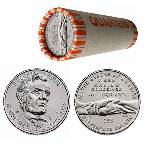1776–2026 D Gettysburg Address Semiquincentennial Quarters Roll – America 250