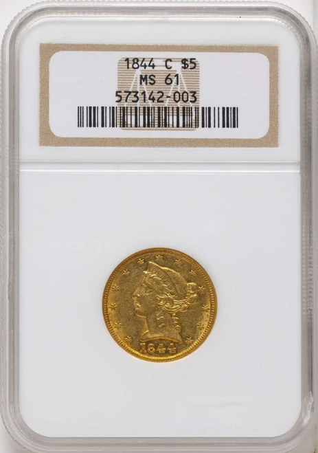 1844-C $5 Gold Liberty NGC MS61 coin front image