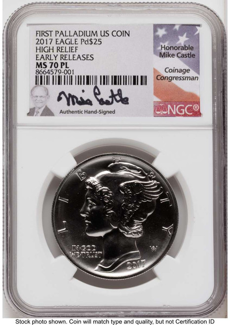2017 $25 Palladium Eagle Coin NGC MS70   Palladium - High Relief - First Strike coin front image