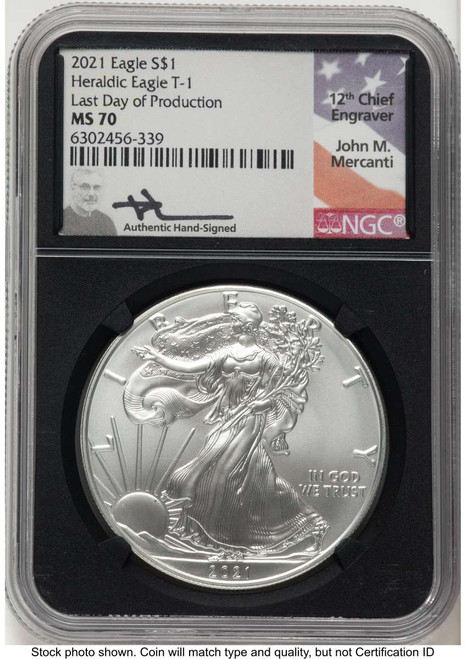 Bullionshark 2021 S$1 American Silver Eagle Coin NGC MS70 - Type One - HAT791223100 