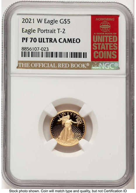 2021-W G$5 Proof 1/10 oz American Gold Eagle Coin NGC PF70 UCAM - Type Two coin front image