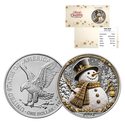  2026 American Silver Eagle 1 oz Silver “The Joy of Winter” Snowman Edition – Limited to 999 