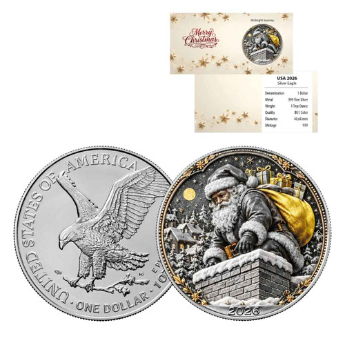 2026 American Silver Eagle 1 oz Silver “Midnight Journey” Santa Christmas Edition