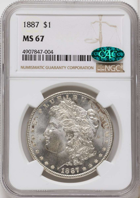 1887 S$1 Morgan Silver Dollar Coin NGC MS67  CAC coin front image
