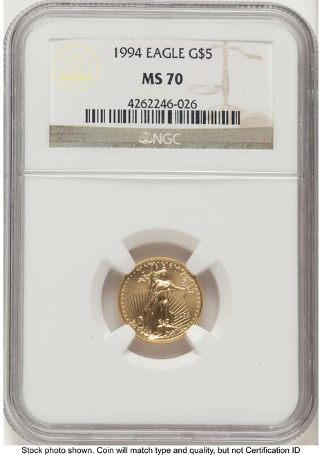Bullionshark 1994 $5 1/10 oz American Gold Eagle Coin NGC MS70 - HAT779646021 