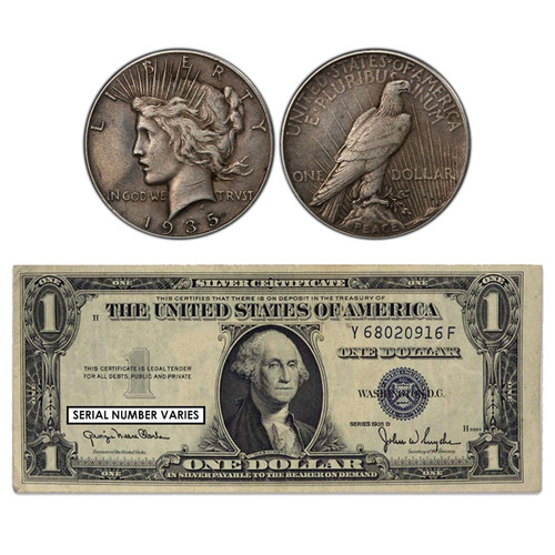 Bullionshark 1935 Peace Dollar and Silver Certificate 2-pc Set