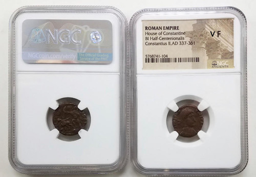 Bullionshark 337-361 A.D. Bronze Roman Gladiator Coin NGC VF