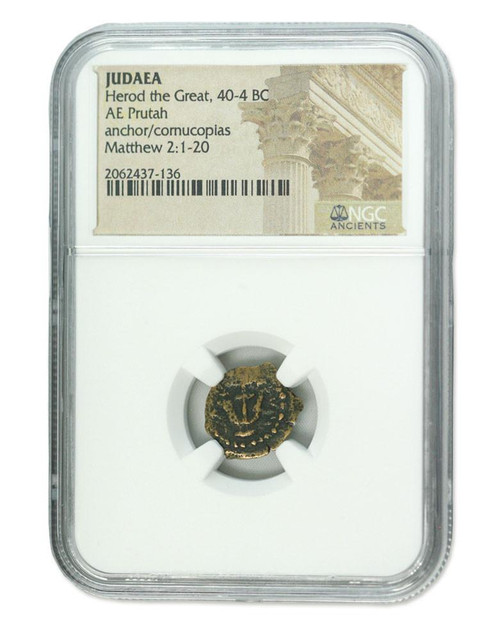 Bullionshark Judaea AE Herod 1st (40-4 BC) Prutah NGC (High grade)