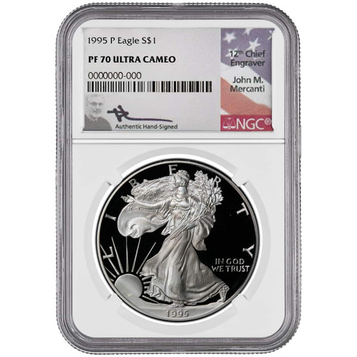 1995-P Silver Eagle NGC PF70 UCAM John Mercanti Signed