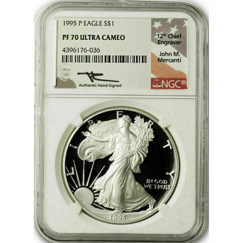 Bullionshark 1995-P Silver Eagle NGC PF70 UCAM John Mercanti Signed 