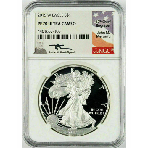 Bullionshark 2015-W Silver Eagle NGC PF70 UCAM John Mercanti Signed 