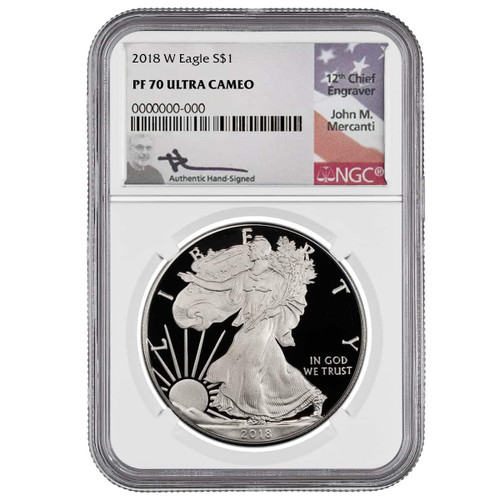 2003-W Silver Eagle NGC PF70 UCAM John Mercanti Signed - Bullion Shark