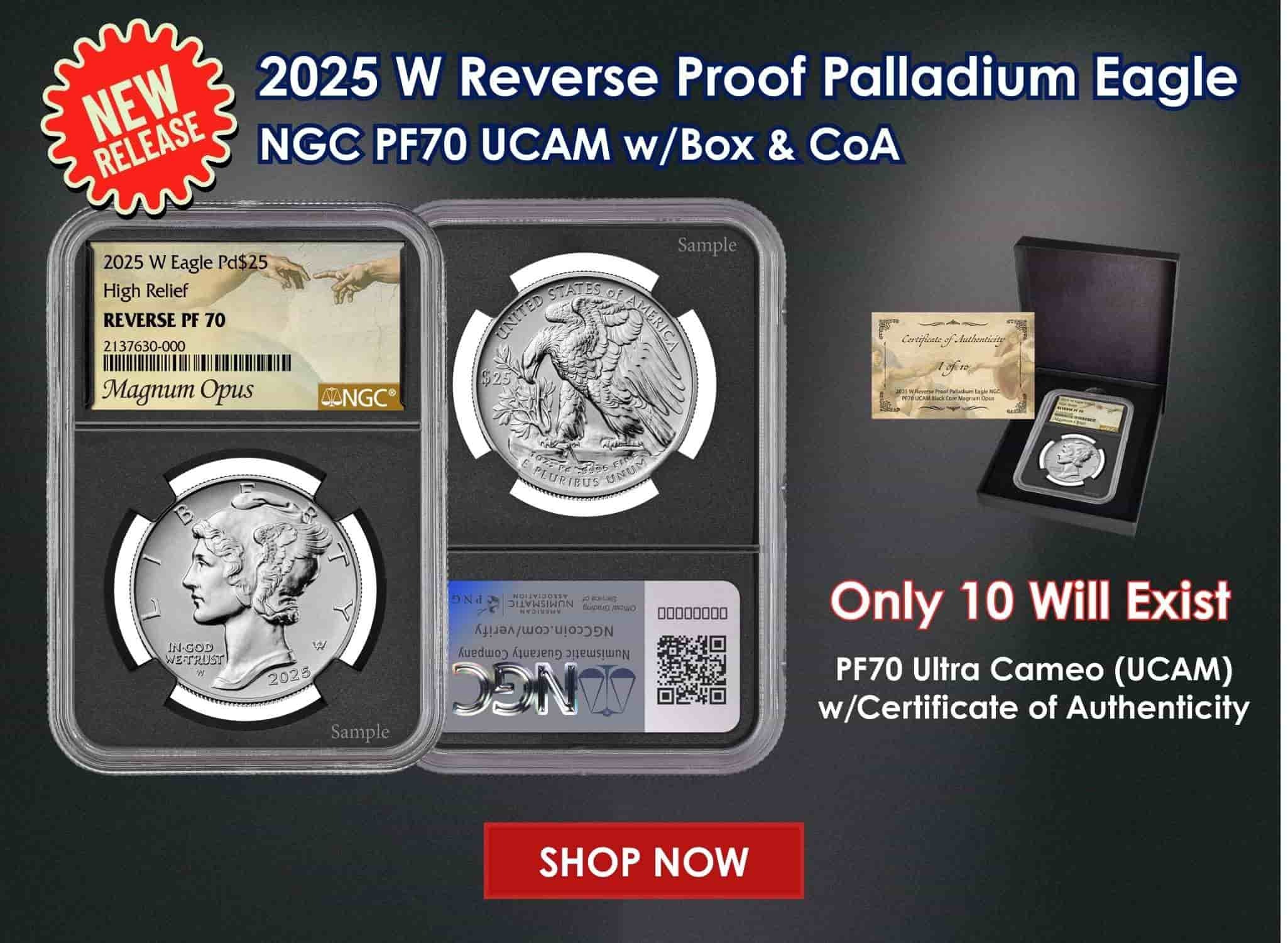 2025 W Reverse Proof Palladium Eagle NGC PF70 UCAM Black Core Magnum Opus (1 of 10) w/Box & CoA