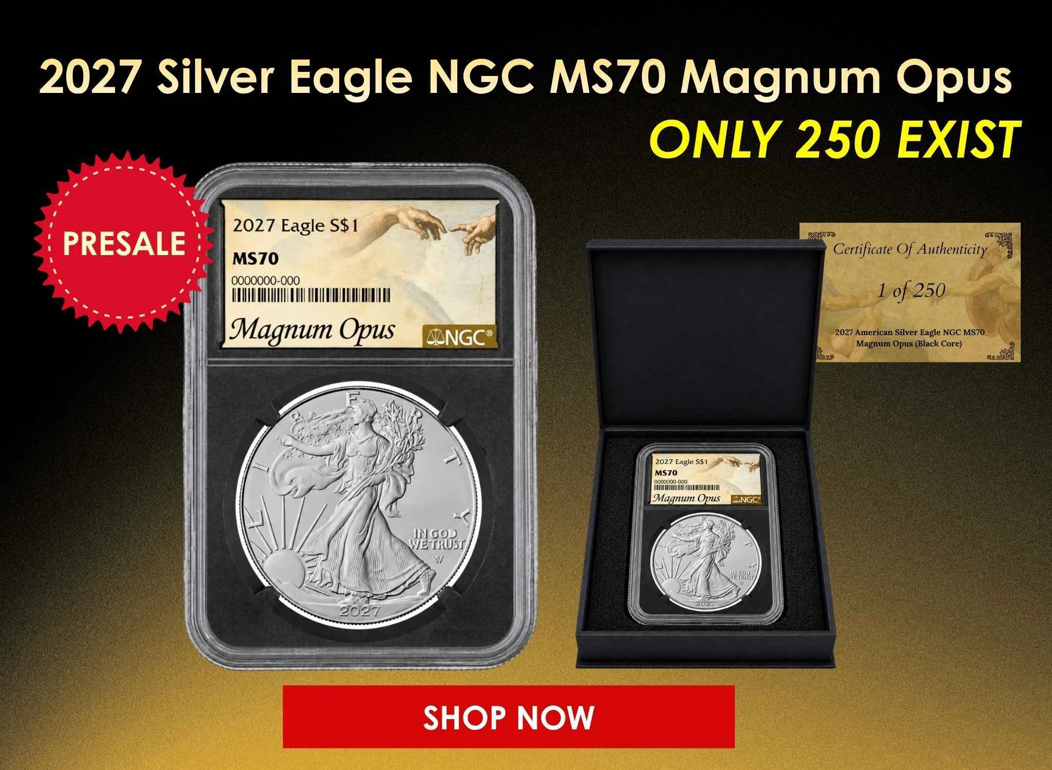 2027 $1 American Silver Eagle NGC MS70 Magnum Opus (Black Core)