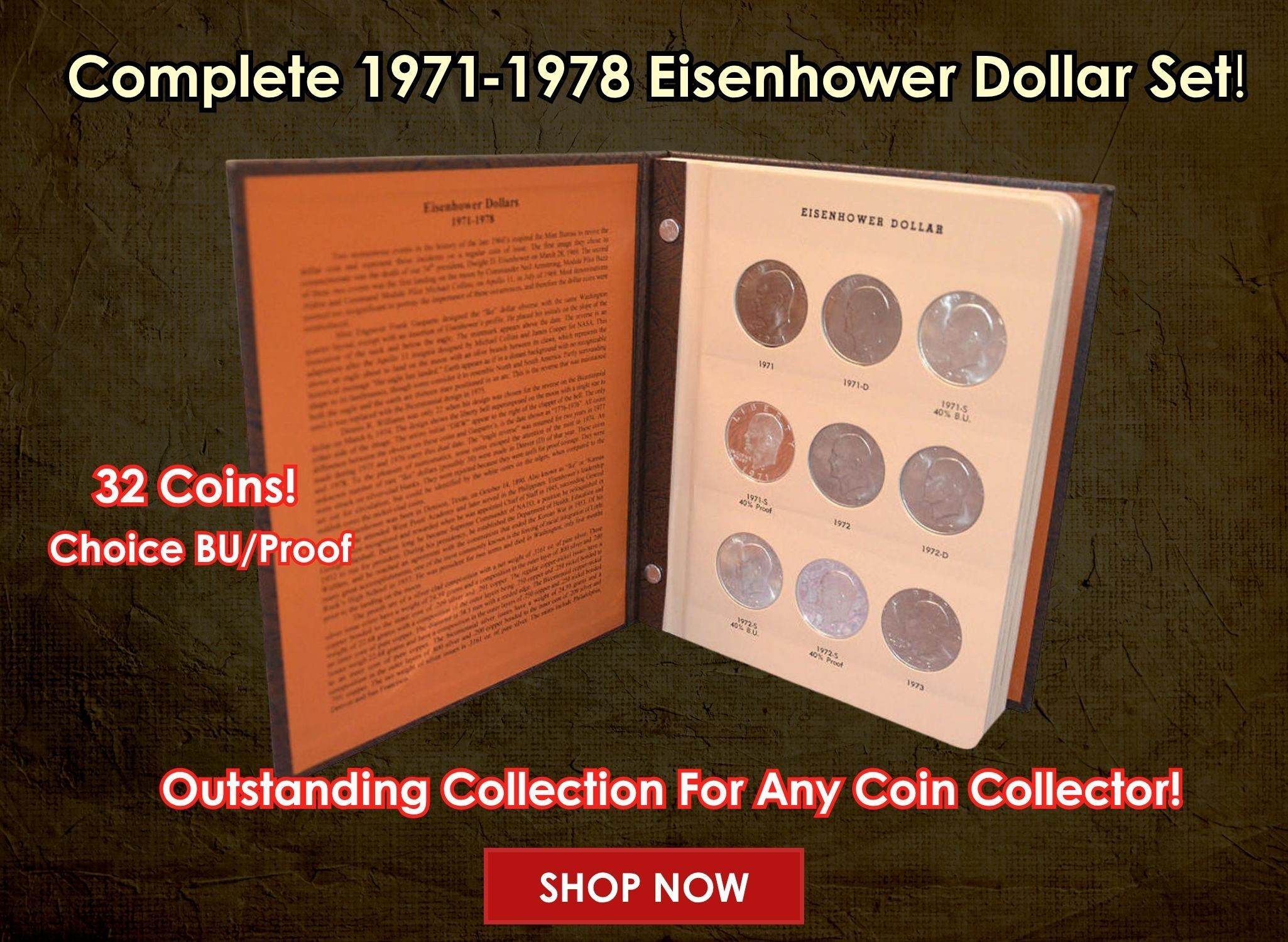 Complete 1971-1978 Eisenhower Dollar Set (32 coins) - Choice BU/Proof