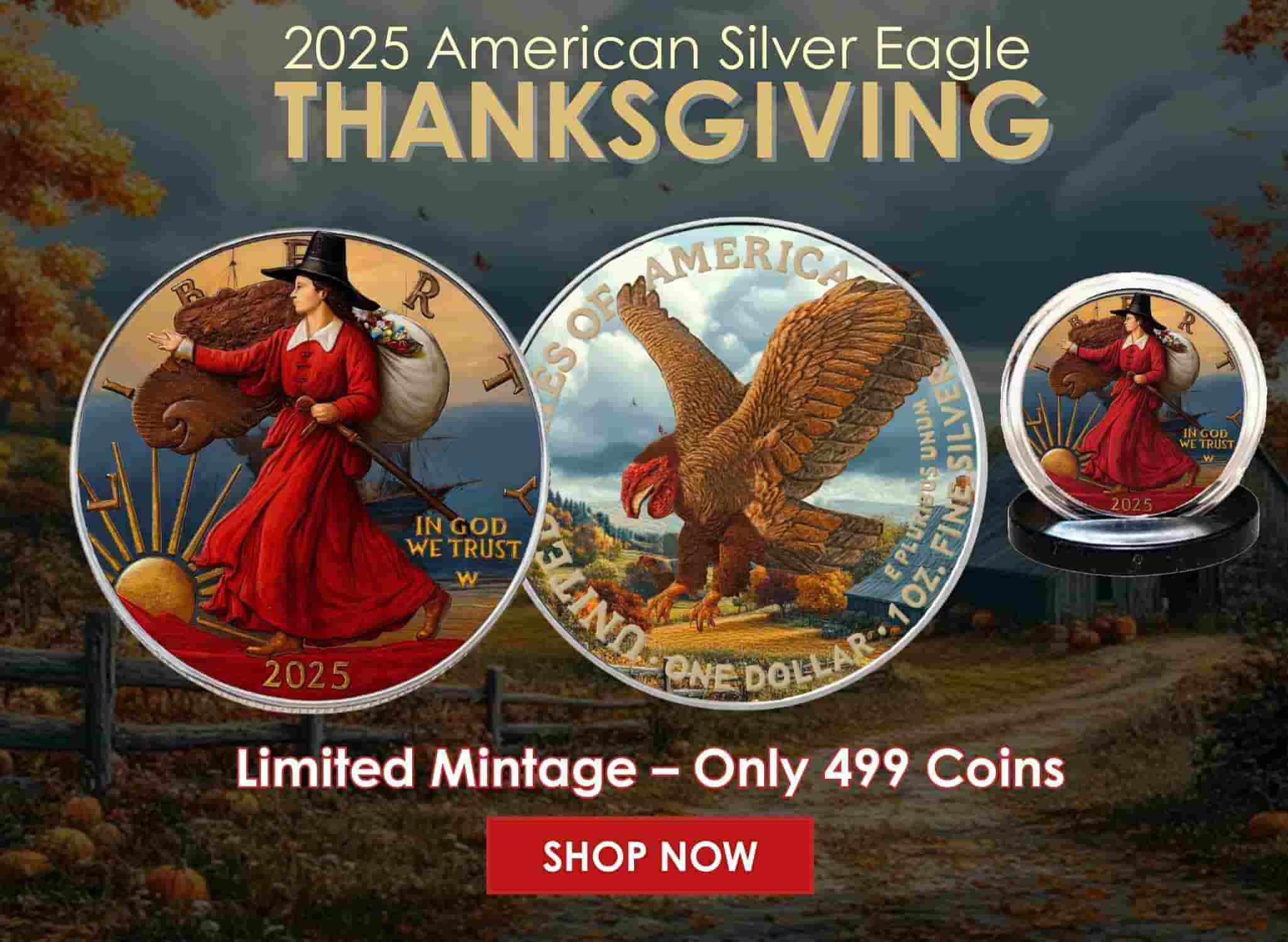 2025 1 oz Silver Eagle - Thanksgiving - Limited Edition 1 of 499 - Ruthenium Mint